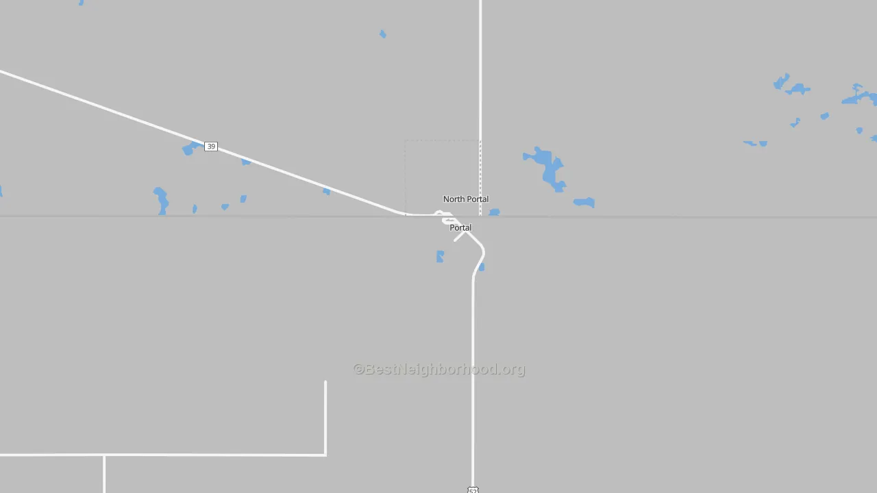 Walk Grade map of 58772, ND, walkable areas in green and car-dependent areas in red
