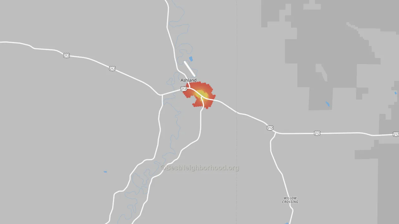 Walk Grade map of 59003, MT, walkable areas in green and car-dependent areas in red