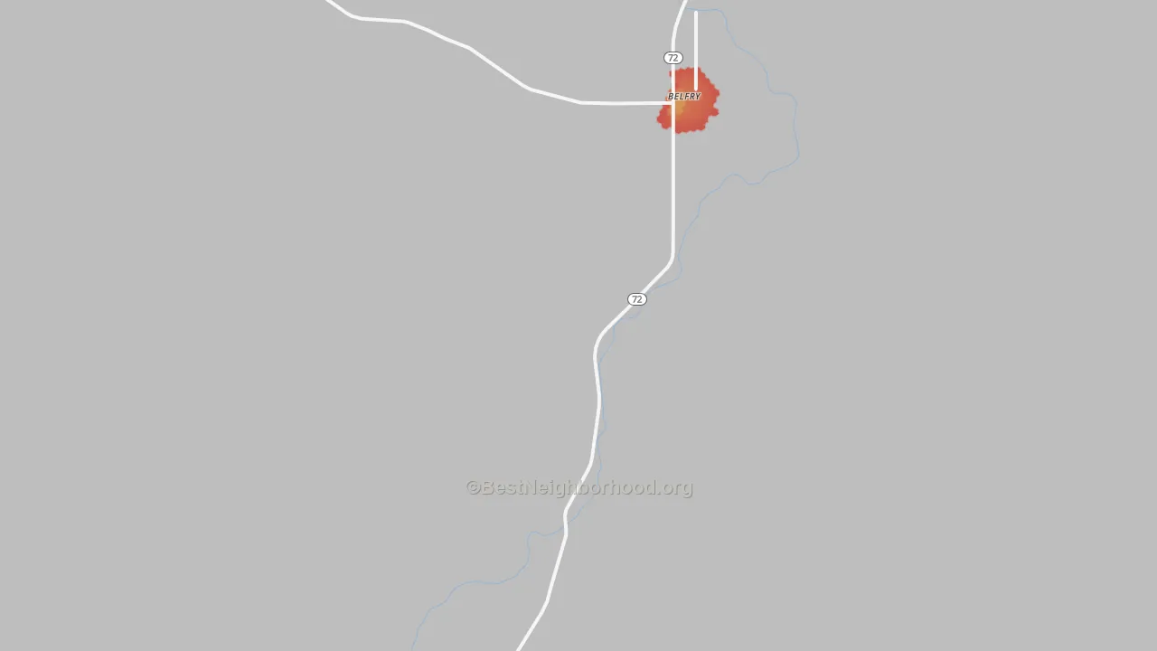Walk Grade map of 59008, MT, walkable areas in green and car-dependent areas in red