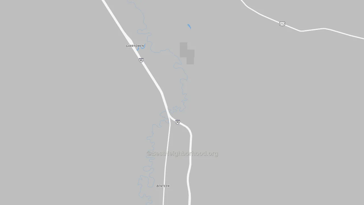 Walk Grade map of 59031, MT, walkable areas in green and car-dependent areas in red