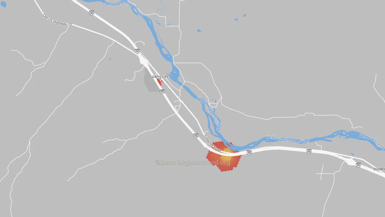 Walk Grade map of 59033, MT, walkable areas in green and car-dependent areas in red