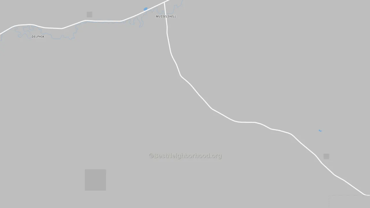 Walk Grade map of 59059, MT, walkable areas in green and car-dependent areas in red