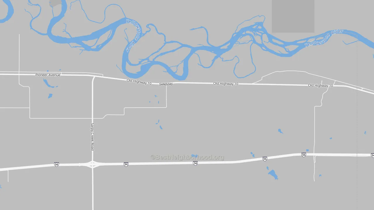 Walk Grade map of 59076, MT, walkable areas in green and car-dependent areas in red
