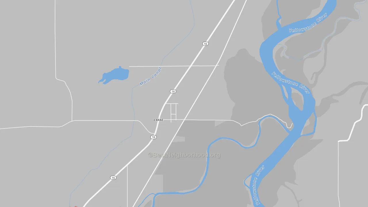 Walk Grade map of 59217, MT, walkable areas in green and car-dependent areas in red