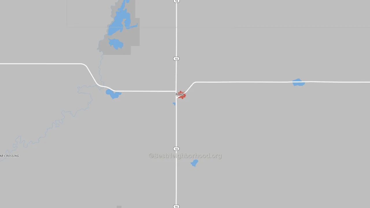 Walk Grade map of 59226, MT, walkable areas in green and car-dependent areas in red