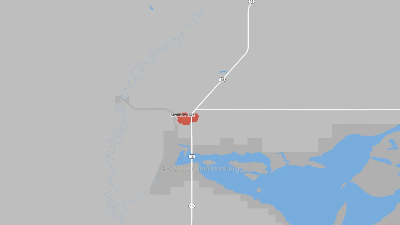 Walk Grade map of 59247, MT, walkable areas in green and car-dependent areas in red
