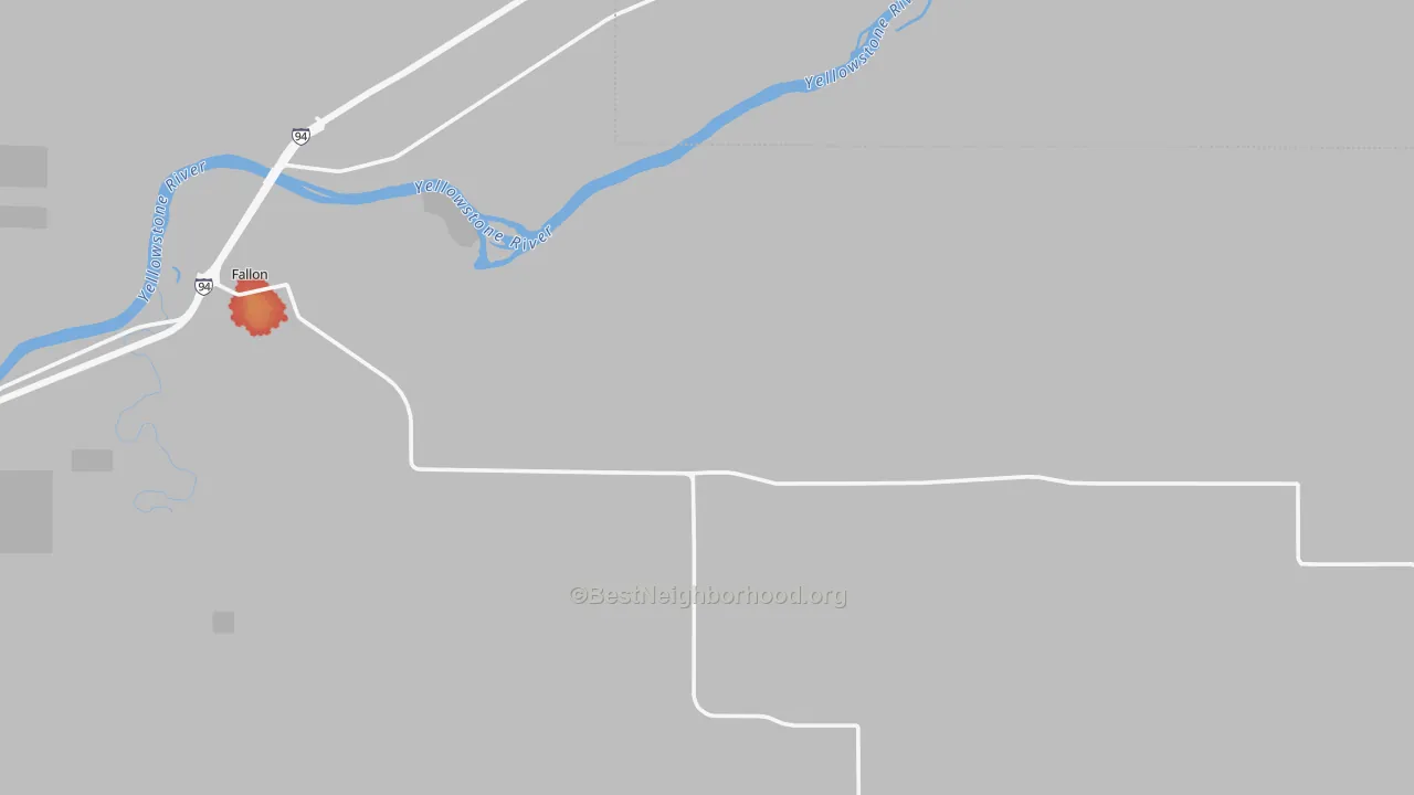 Walk Grade map of 59326, MT, walkable areas in green and car-dependent areas in red
