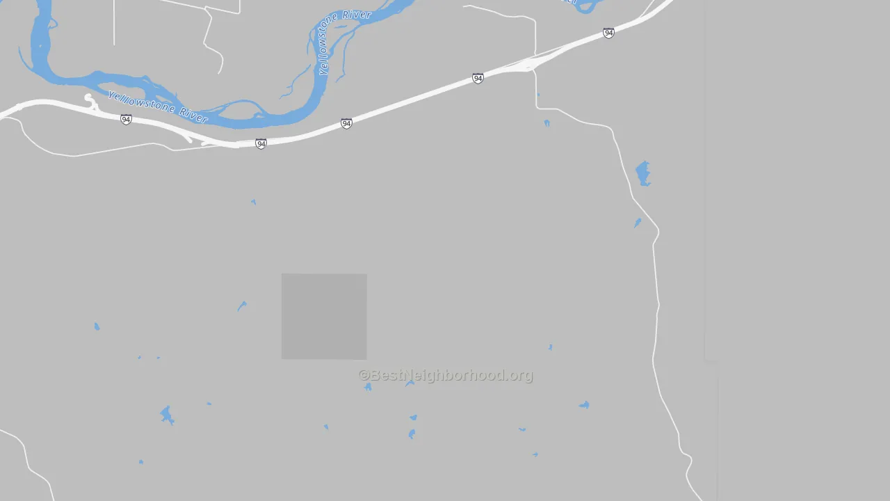Walk Grade map of 59333, MT, walkable areas in green and car-dependent areas in red