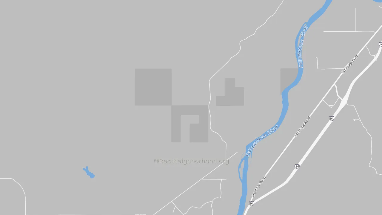 Walk Grade map of 59338, MT, walkable areas in green and car-dependent areas in red