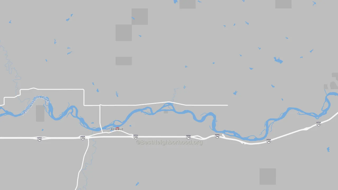 Walk Grade map of 59347, MT, walkable areas in green and car-dependent areas in red