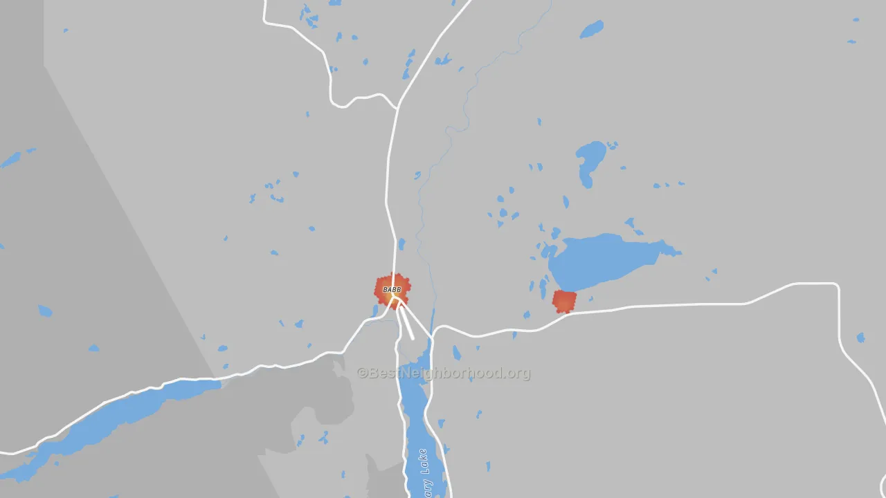 Walk Grade map of 59411, MT, walkable areas in green and car-dependent areas in red
