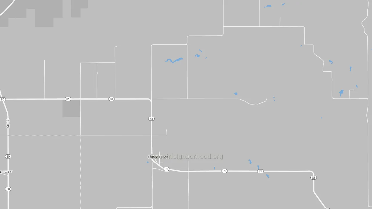 Walk Grade map of 59424, MT, walkable areas in green and car-dependent areas in red