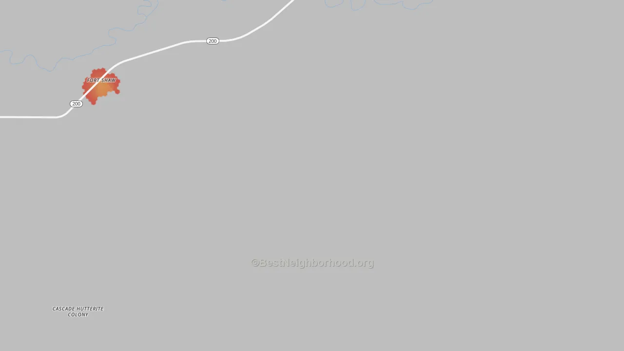 Walk Grade map of 59483, MT, walkable areas in green and car-dependent areas in red