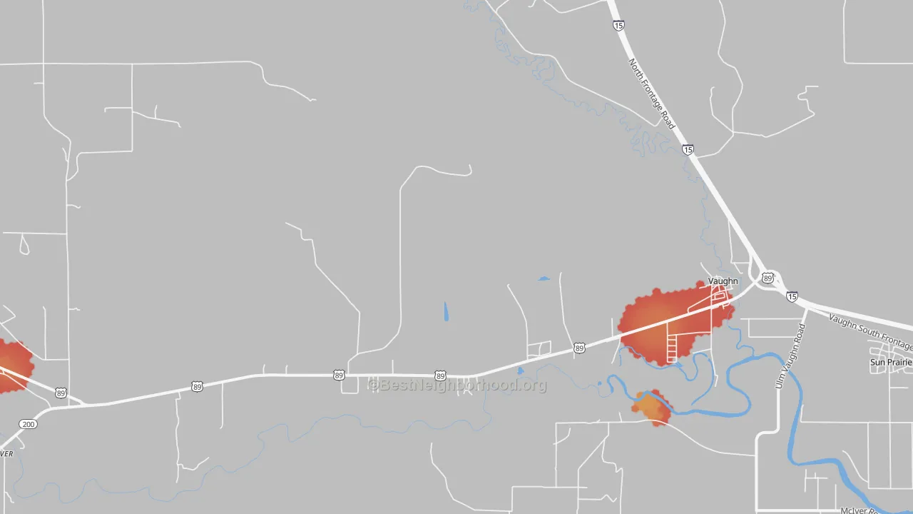 Walk Grade map of 59487, MT, walkable areas in green and car-dependent areas in red