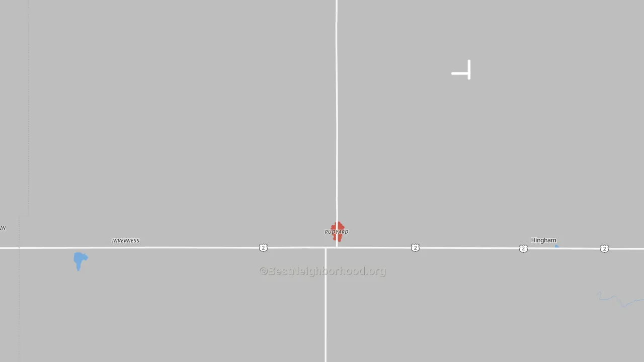 Walk Grade map of 59540, MT, walkable areas in green and car-dependent areas in red