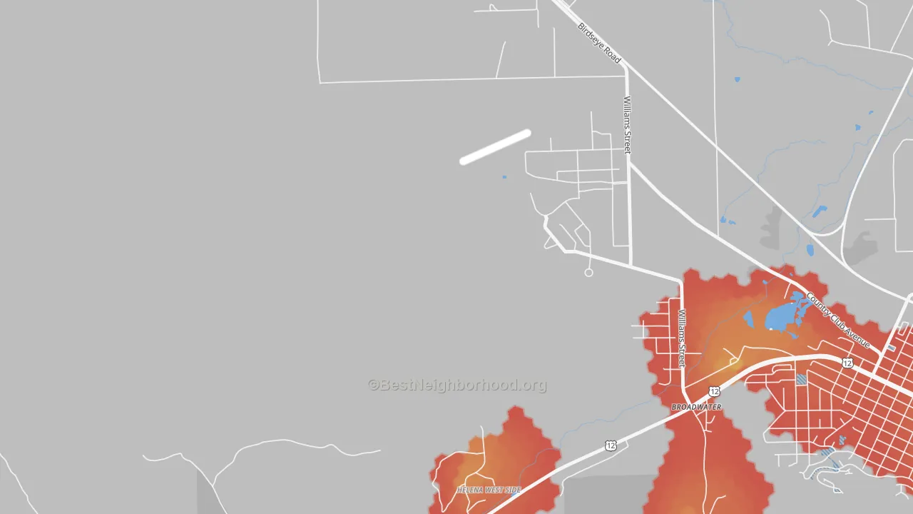 Walk Grade map of 59636, MT, walkable areas in green and car-dependent areas in red