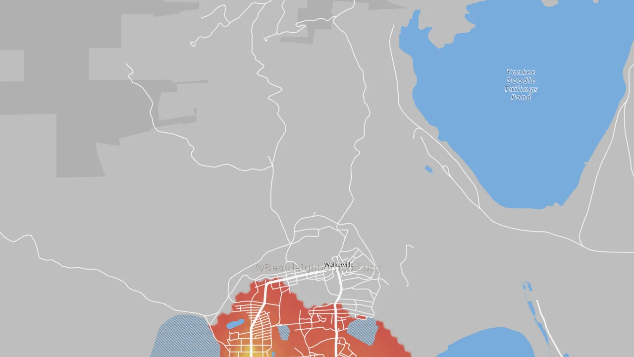 Walk Grade map of 59703, MT, walkable areas in green and car-dependent areas in red