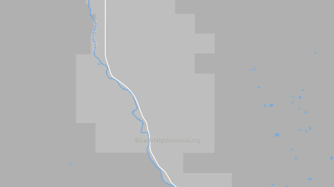 Walk Grade map of 59720, MT, walkable areas in green and car-dependent areas in red