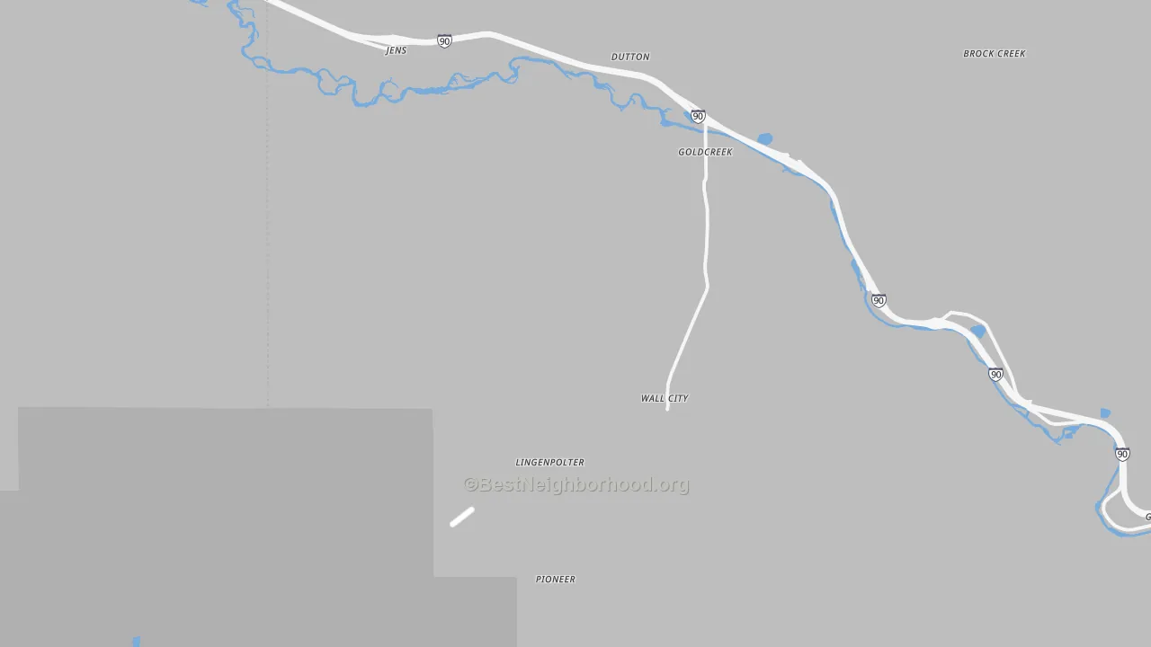 Walk Grade map of 59733, MT, walkable areas in green and car-dependent areas in red
