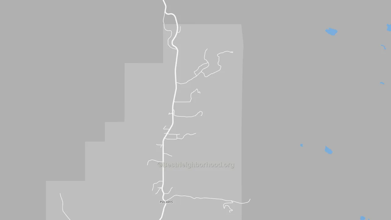 Walk Grade map of 59746, MT, walkable areas in green and car-dependent areas in red