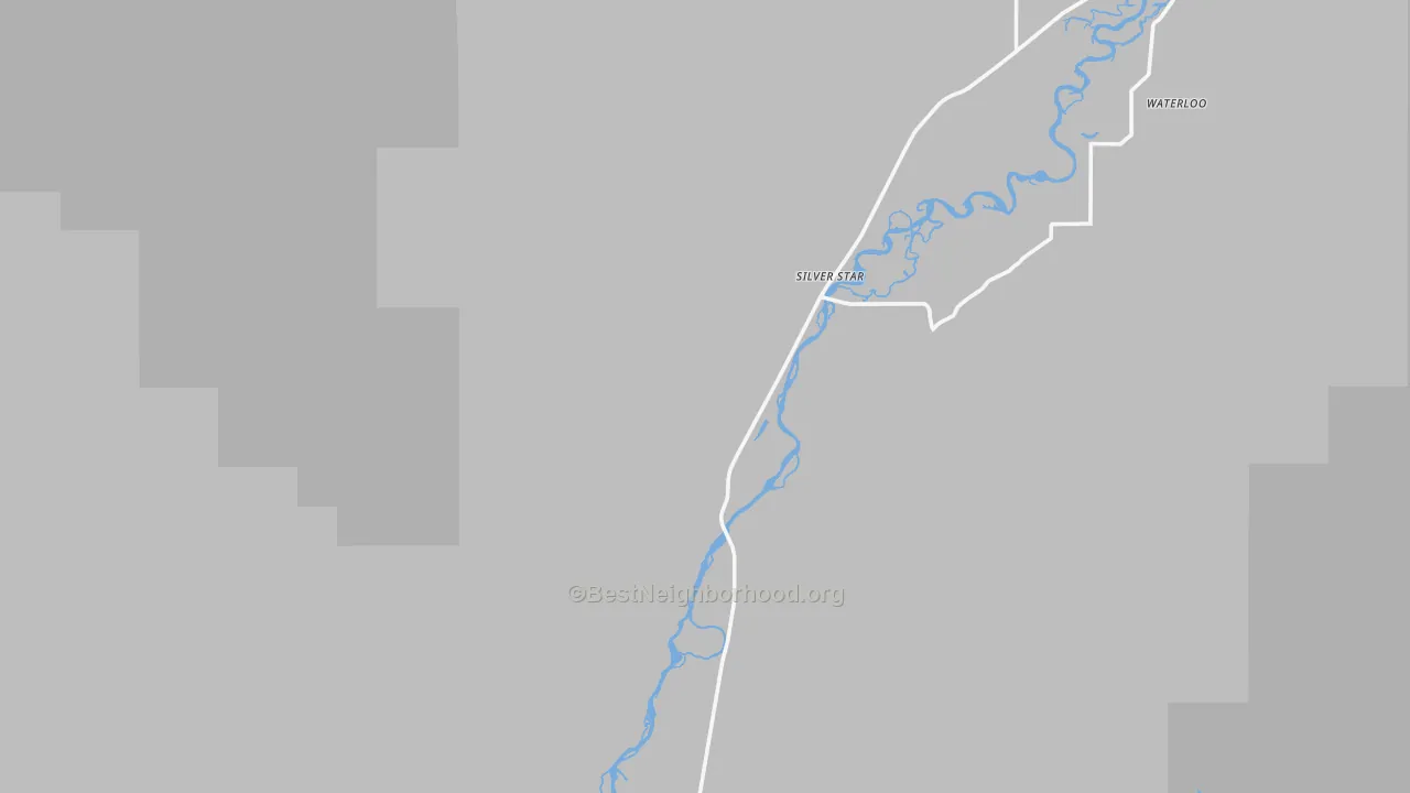 Walk Grade map of 59751, MT, walkable areas in green and car-dependent areas in red