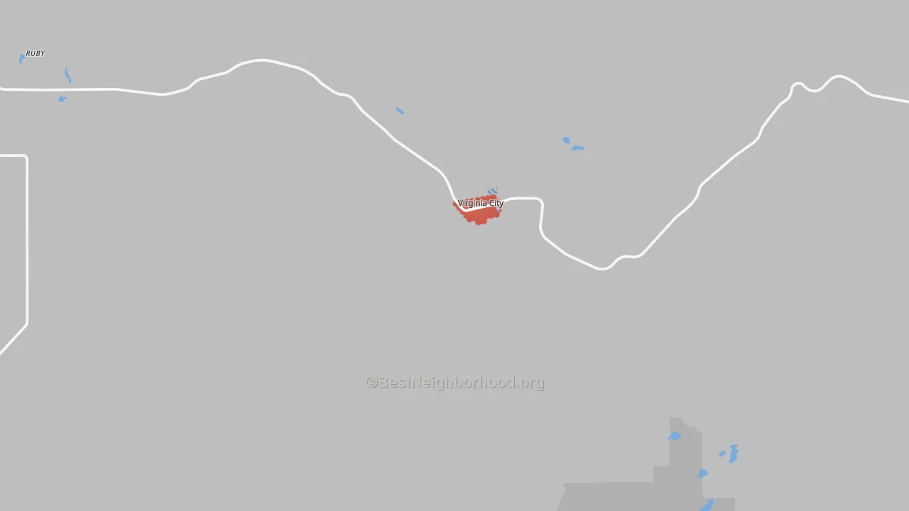 Walk Grade map of 59755, MT, walkable areas in green and car-dependent areas in red