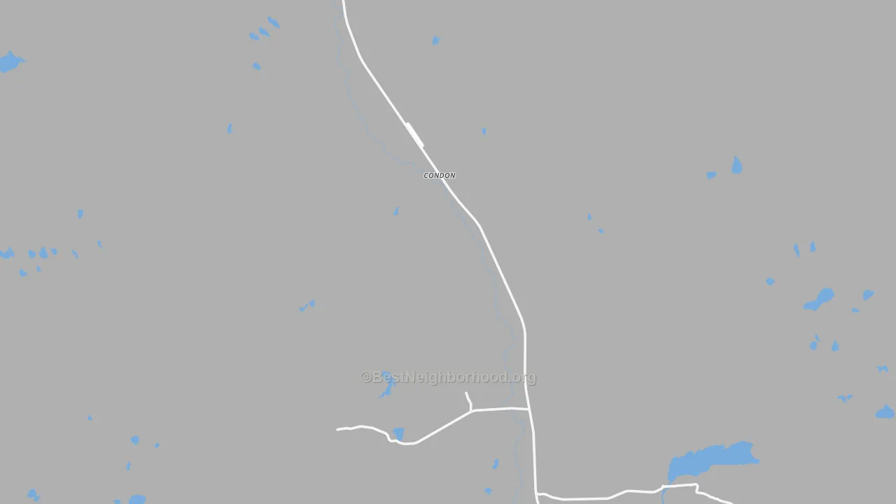 Walk Grade map of 59826, MT, walkable areas in green and car-dependent areas in red