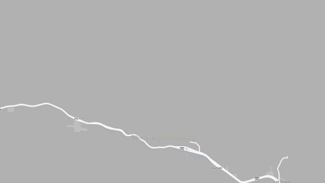 Walk Grade map of 59867, MT, walkable areas in green and car-dependent areas in red