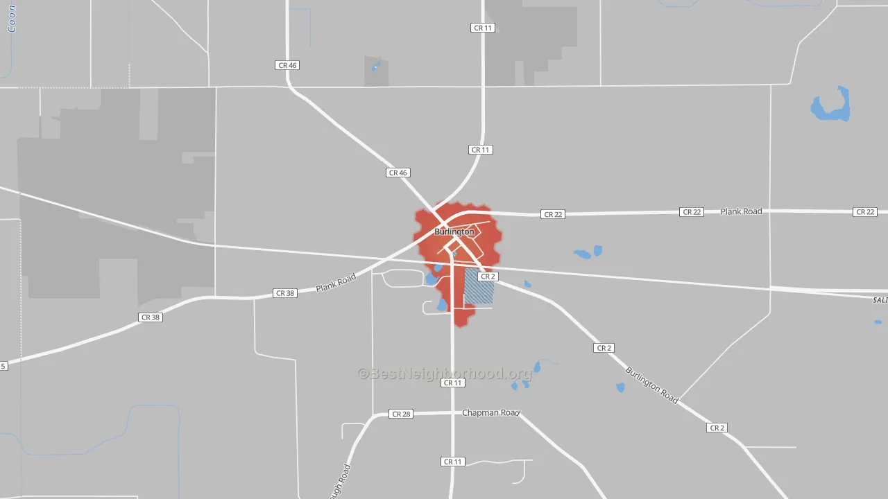 Walk Grade map of 60109, IL, walkable areas in green and car-dependent areas in red
