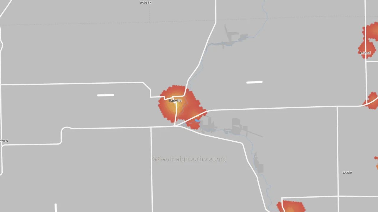 Walk Grade map of 60518, IL, walkable areas in green and car-dependent areas in red