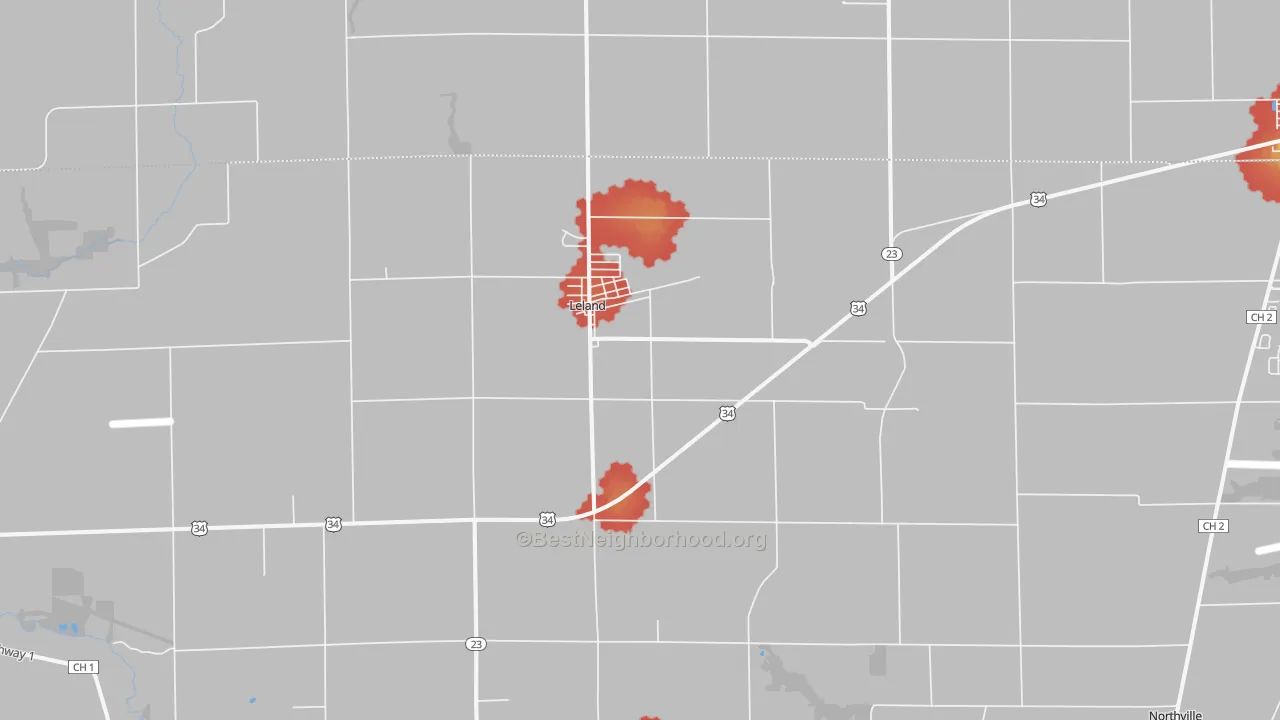 Walk Grade map of 60531, IL, walkable areas in green and car-dependent areas in red