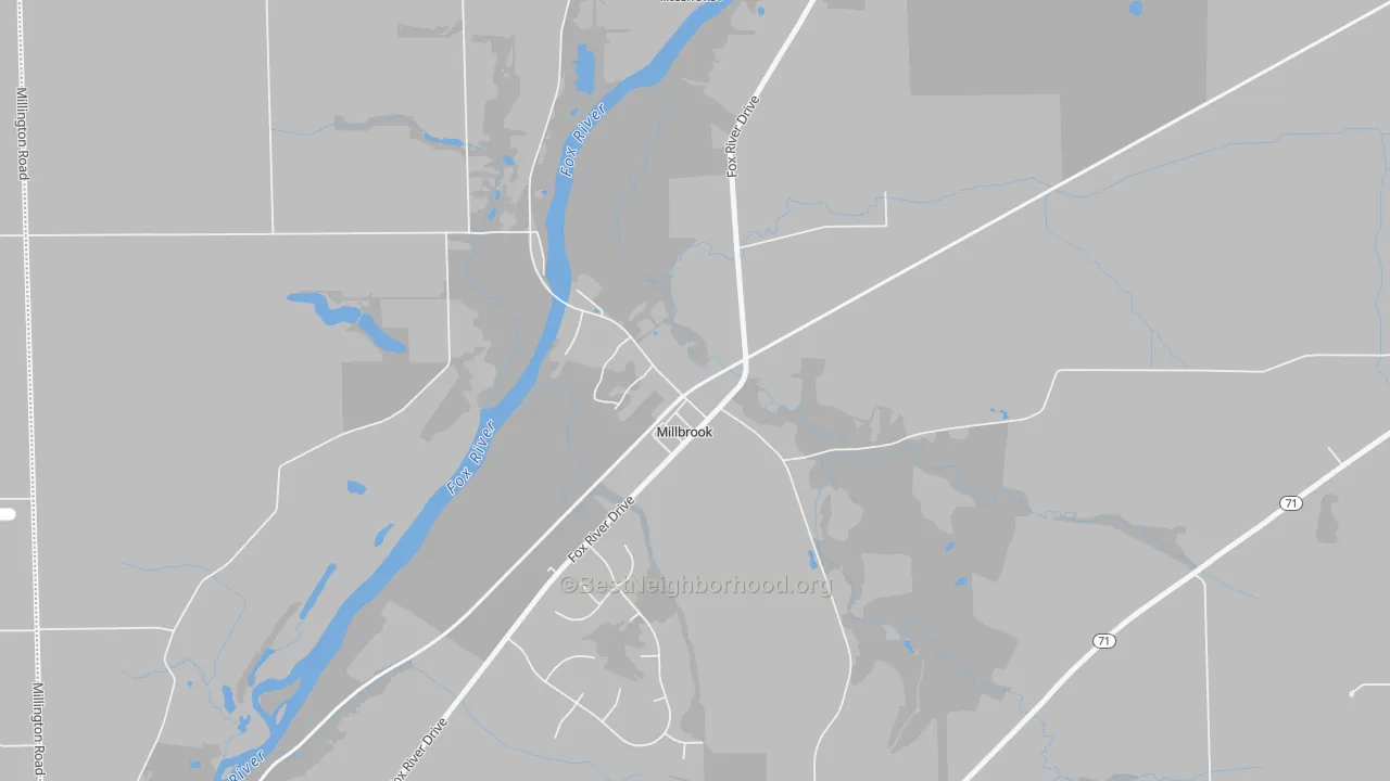 Walk Grade map of 60536, IL, walkable areas in green and car-dependent areas in red