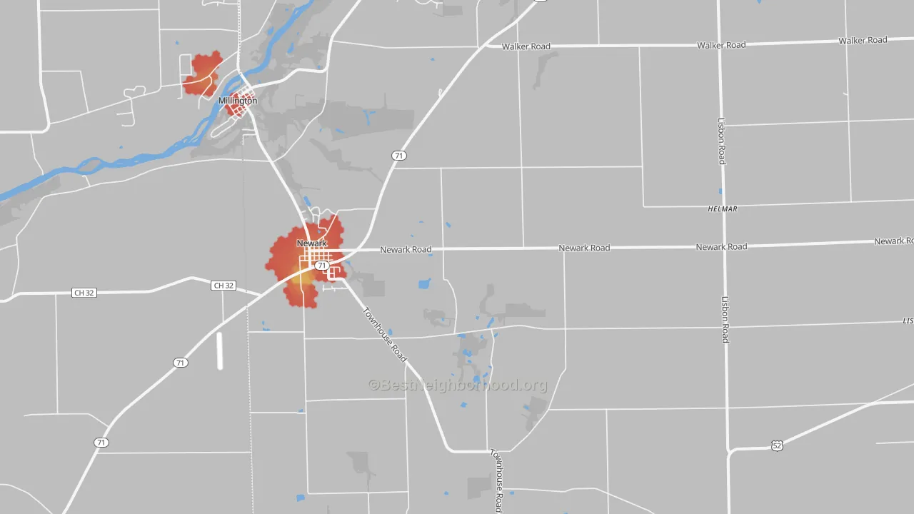 Walk Grade map of 60541, IL, walkable areas in green and car-dependent areas in red