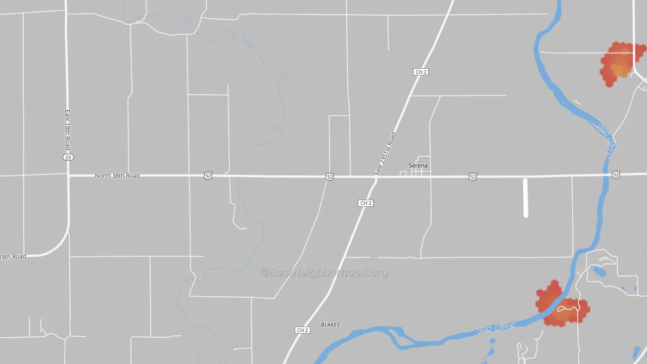 Walk Grade map of 60549, IL, walkable areas in green and car-dependent areas in red
