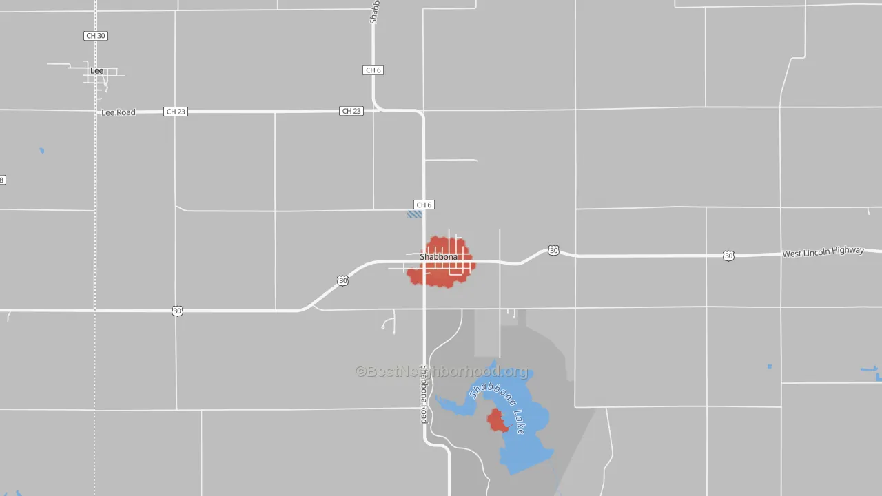 Walk Grade map of 60550, IL, walkable areas in green and car-dependent areas in red