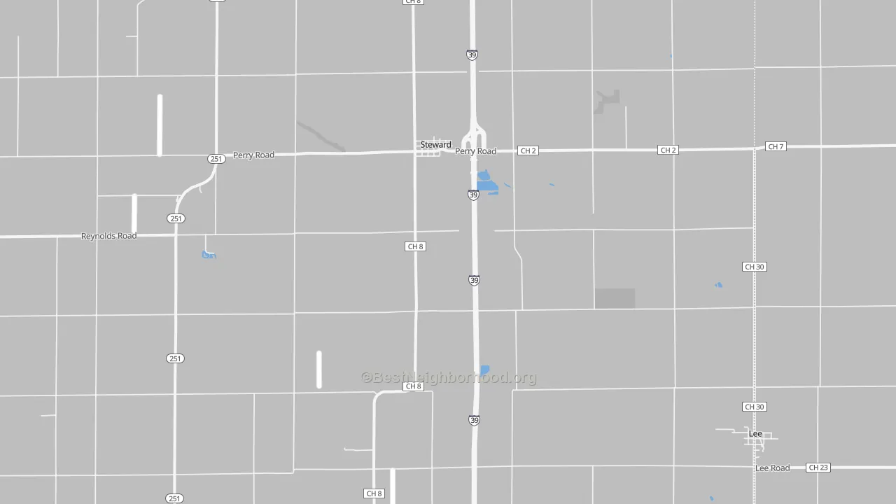 Walk Grade map of 60553, IL, walkable areas in green and car-dependent areas in red
