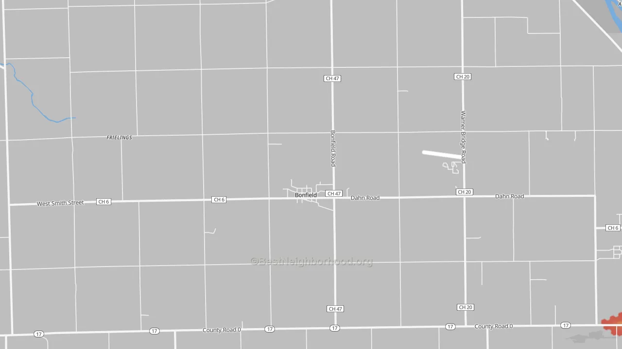 Walk Grade map of 60913, IL, walkable areas in green and car-dependent areas in red