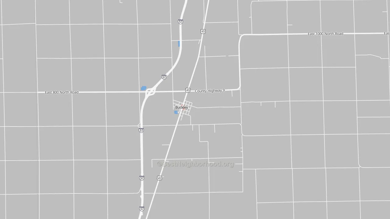 Walk Grade map of 60918, IL, walkable areas in green and car-dependent areas in red