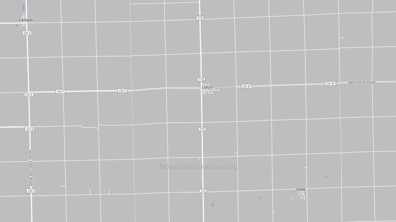 Walk Grade map of 60919, IL, walkable areas in green and car-dependent areas in red