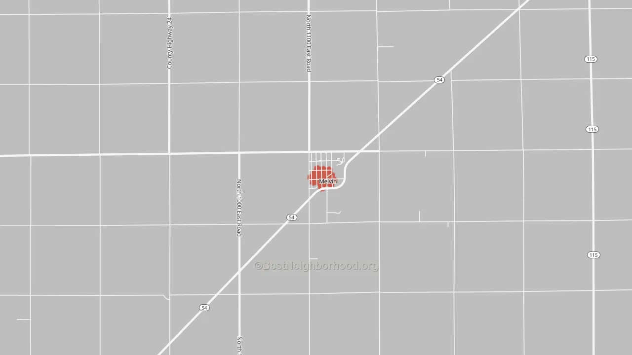 Walk Grade map of 60952, IL, walkable areas in green and car-dependent areas in red