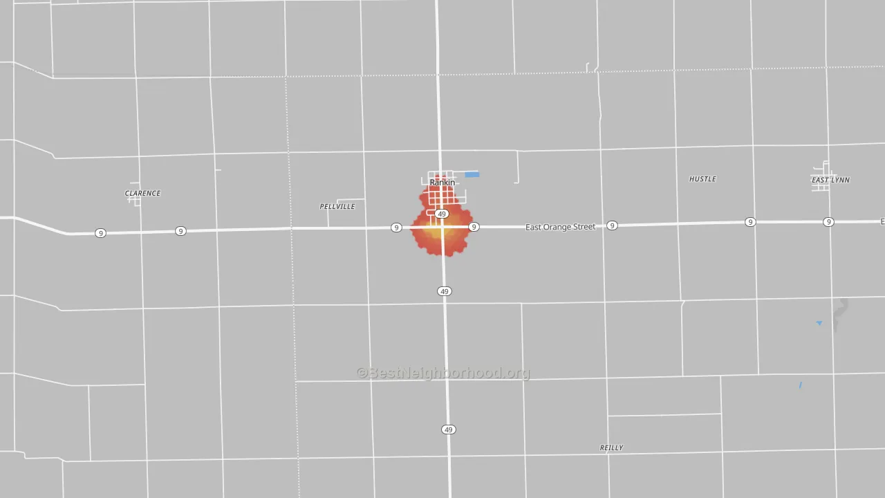 Walk Grade map of 60960, IL, walkable areas in green and car-dependent areas in red