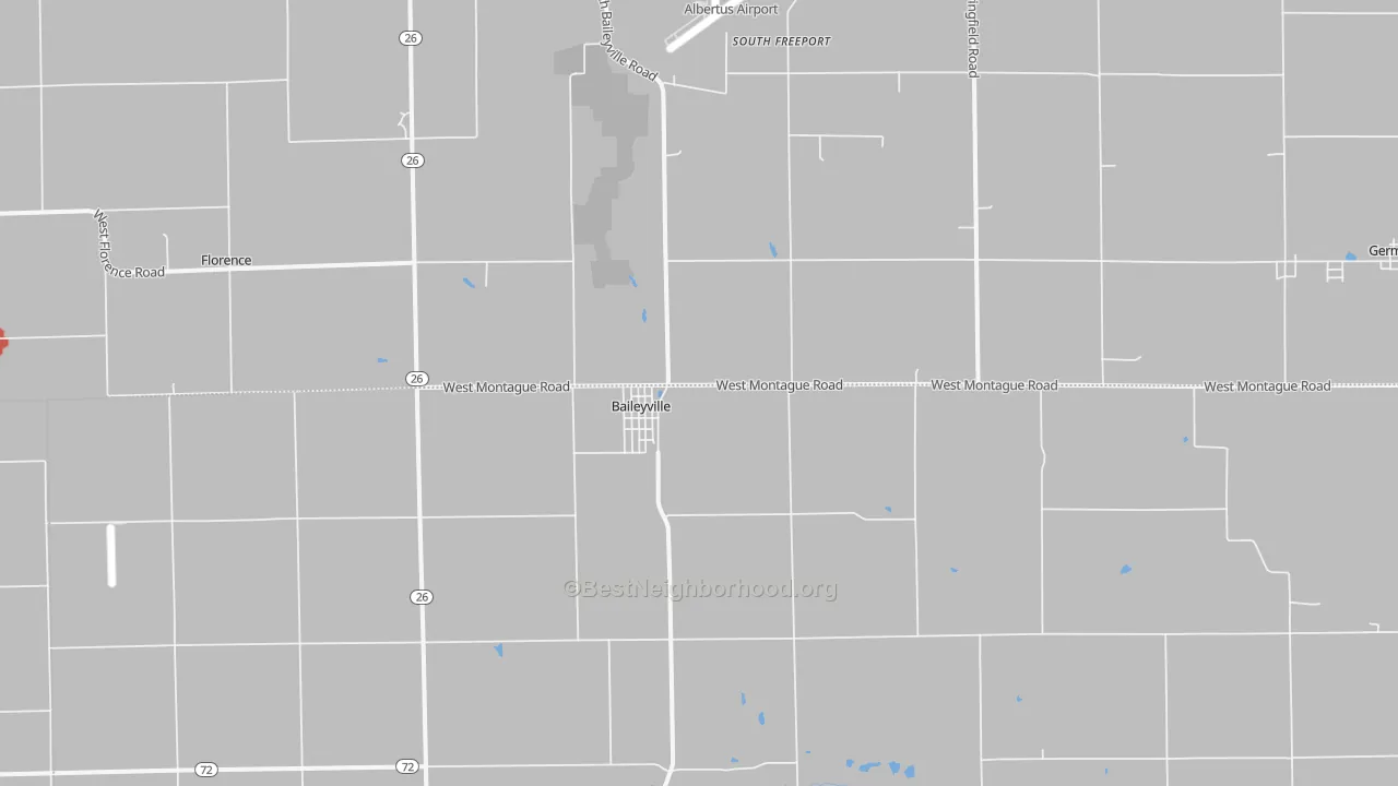 Walk Grade map of 61007, IL, walkable areas in green and car-dependent areas in red