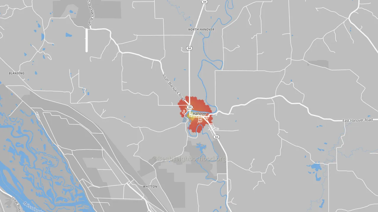 Walk Grade map of 61041, IL, walkable areas in green and car-dependent areas in red
