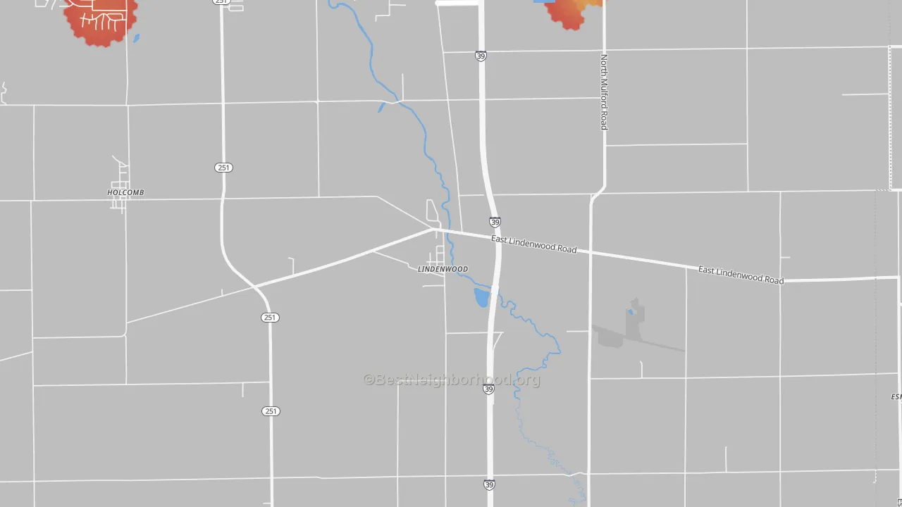 Walk Grade map of 61049, IL, walkable areas in green and car-dependent areas in red