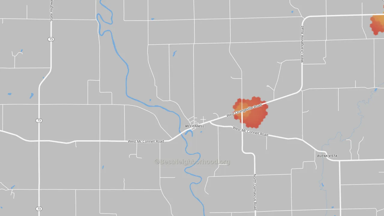 Walk Grade map of 61050, IL, walkable areas in green and car-dependent areas in red