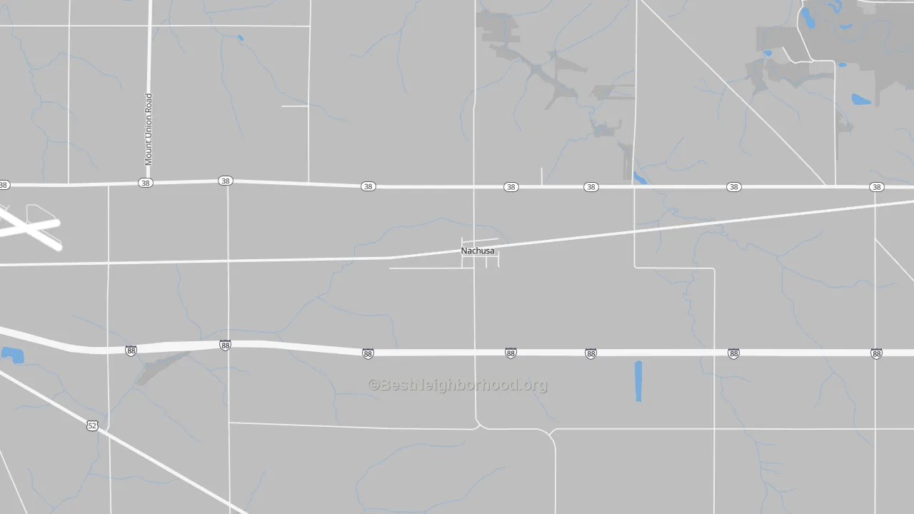 Walk Grade map of 61057, IL, walkable areas in green and car-dependent areas in red
