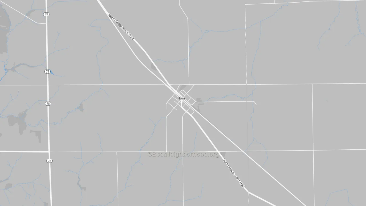 Walk Grade map of 61059, IL, walkable areas in green and car-dependent areas in red