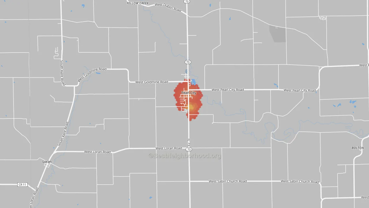 Walk Grade map of 61062, IL, walkable areas in green and car-dependent areas in red