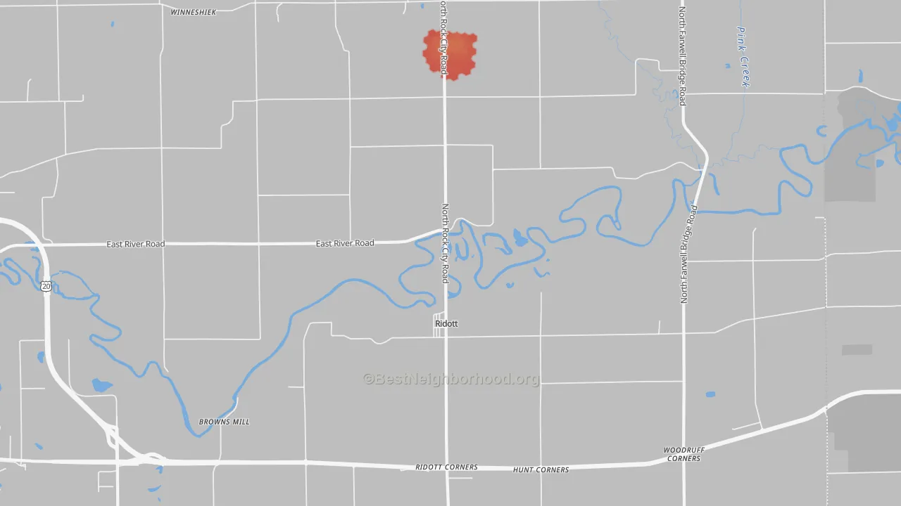 Walk Grade map of 61067, IL, walkable areas in green and car-dependent areas in red