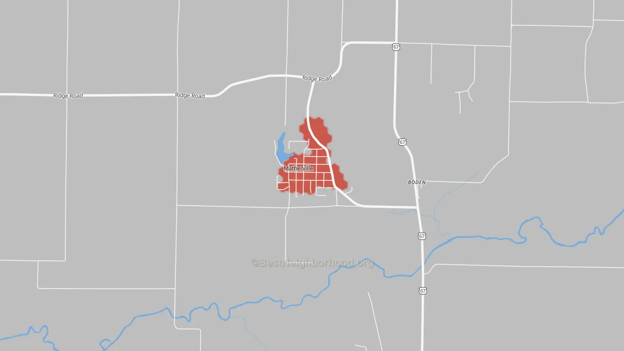 Walk Grade map of 61263, IL, walkable areas in green and car-dependent areas in red